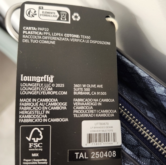 Loungefly Faux Denim Convertible Tote-Backpack NWT - Picture 5 of 11